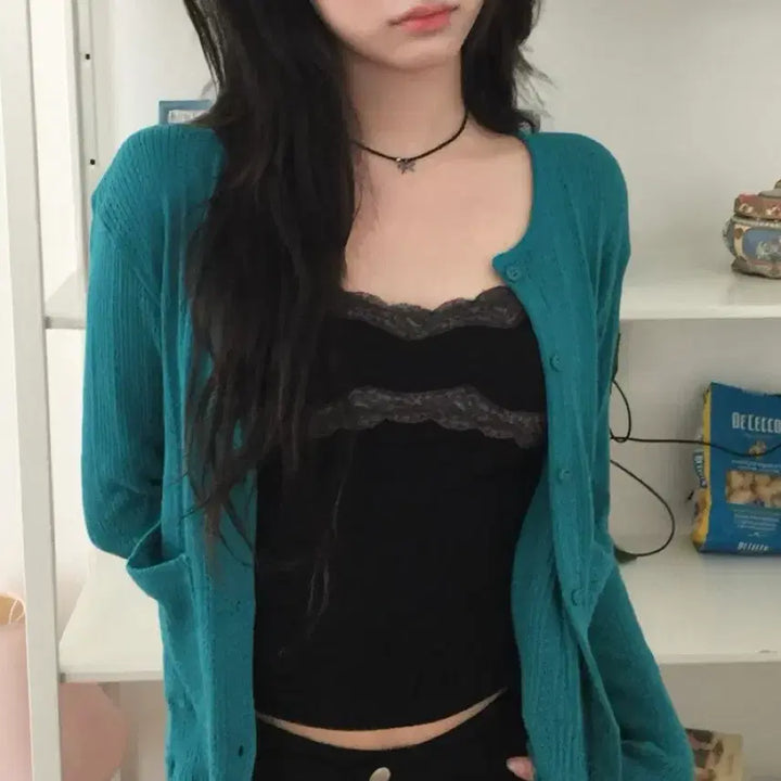 [BUNJANG] Tilblue Mint Punching Cardigan / 틸블루 펀칭가디건 민트 가디건 에이블리 지그재그