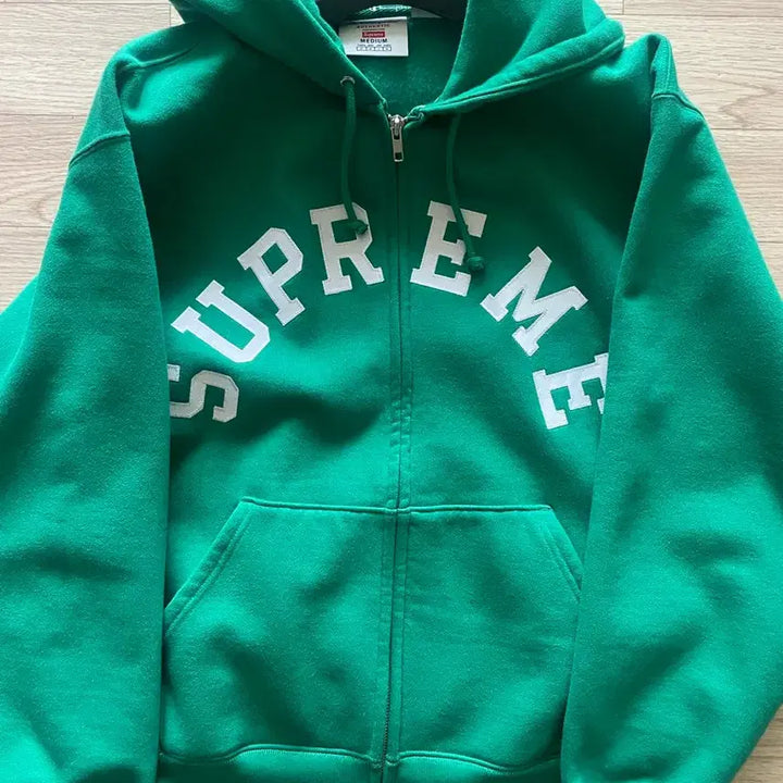 [BUNJANG] Supreme Champion Zip-Up Hooded Sweatshirt Green M / 슈프림 x 챔피온 집업 후드 스웨트셔츠 그린 M