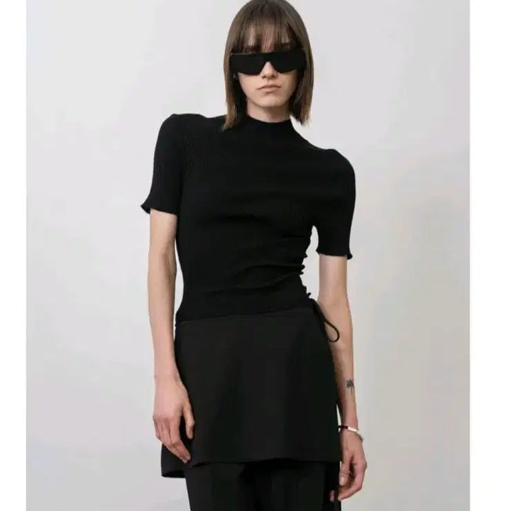 [BUNJANG] TOB D El Hologament Ribbed Knit Top - Black, M / 토브드 엘 홀가먼트 골지 니트탑- 블랙,M