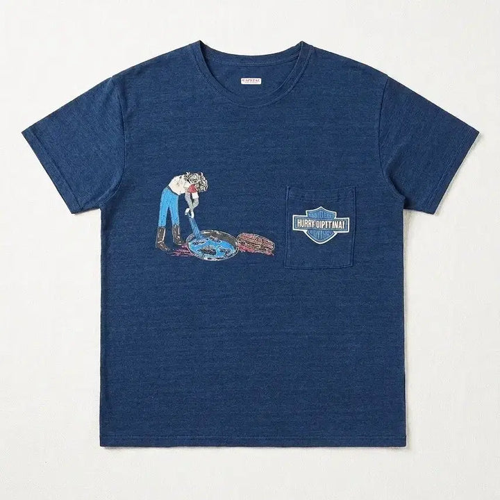 [BUNJANG] KAPITAL Harley Davidson Indigo Pocket T-Shirt / [4] 캐피탈 할리데이비슨 천축 반팔 티셔츠