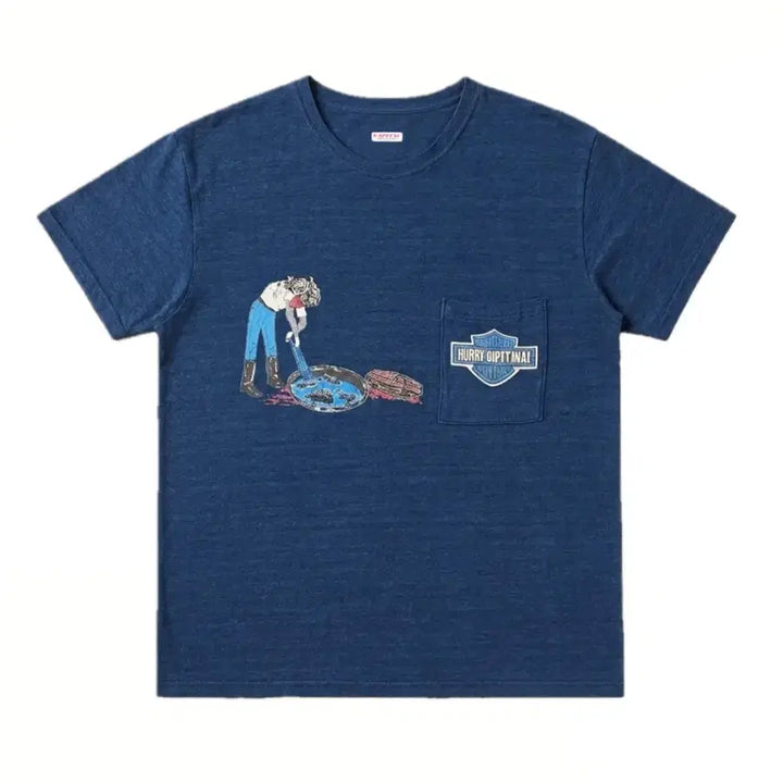 [BUNJANG] KAPITAL Harley Davidson Indigo Pocket T-Shirt / [4] 캐피탈 할리데이비슨 천축 반팔 티셔츠