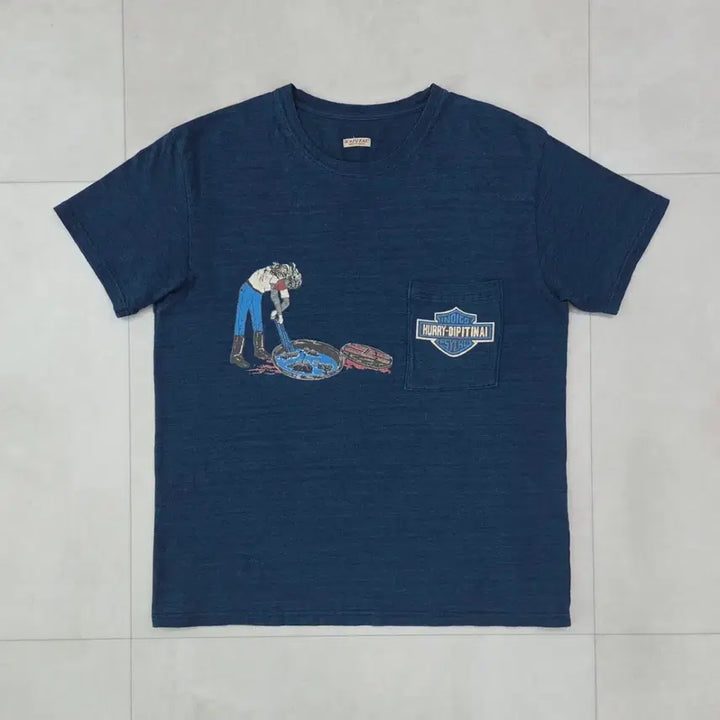 [BUNJANG] KAPITAL Harley Davidson Indigo Pocket T-Shirt / [4] 캐피탈 할리데이비슨 천축 반팔 티셔츠