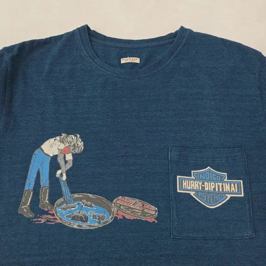 [BUNJANG] KAPITAL Harley Davidson Indigo Pocket T-Shirt / [4] 캐피탈 할리데이비슨 천축 반팔 티셔츠