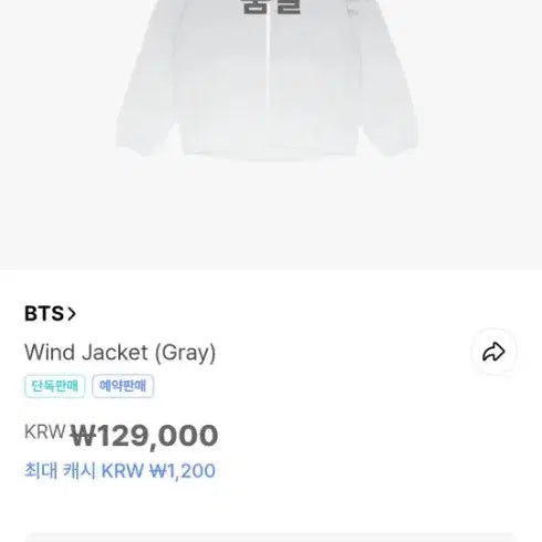 [BUNJANG] BTS Arirang Windbreaker Jacket (Gray) - XL / BTS 월드투어 아리랑 바람막이 윈드자켓(그레이)