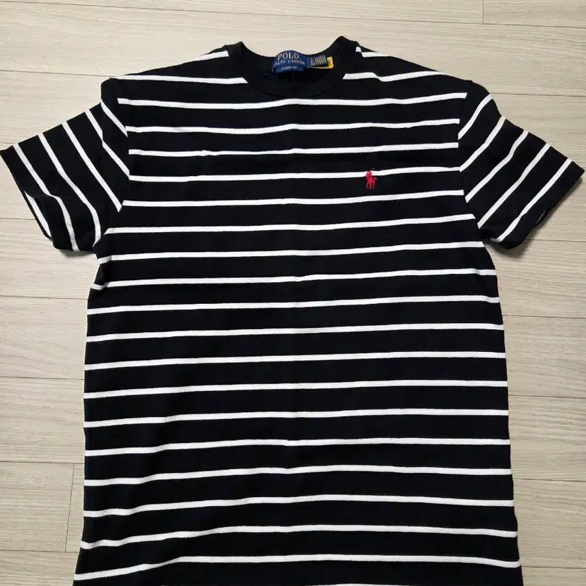 [BUNJANG] Polo Heavyweight Striped T-shirt Black S / 폴로 헤비웨이트 스트라이프 반팔티 블랙 S