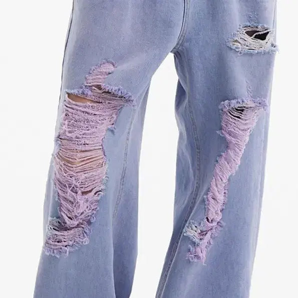 [BUNJANG] Unique Ripped Wide Leg Denim Jeans / 찟청 와이드 데님