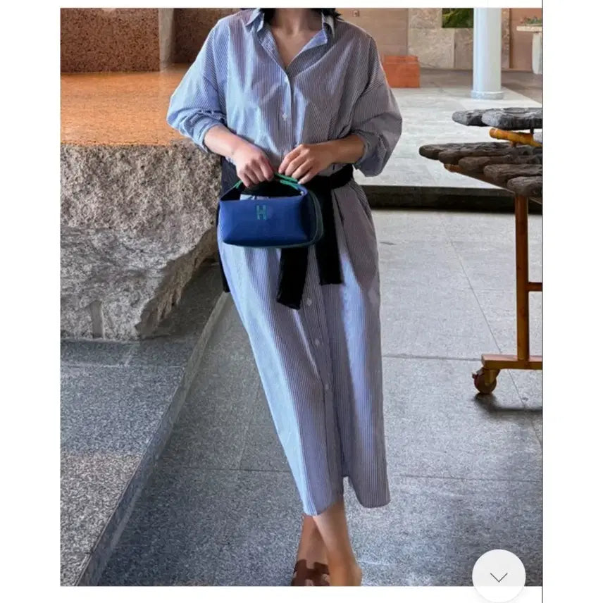 [BUNJANG] Story Nine Stripe Shirt Dress - Navy / 스토리나인 스트라이프 셔츠 원피스 - 네이비