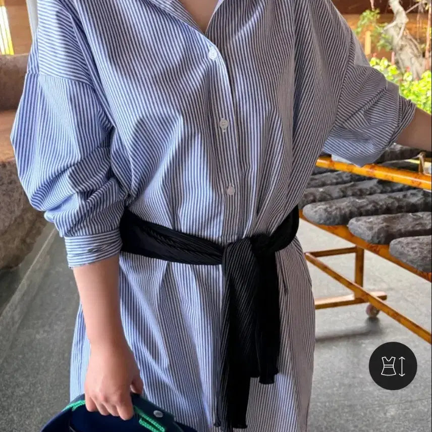 [BUNJANG] Story Nine Stripe Shirt Dress - Navy / 스토리나인 스트라이프 셔츠 원피스 - 네이비