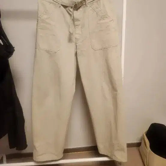 [BUNJANG] Auralee Beige Belted Wide Pants / 오라리 바지 오라리 팬츠 베이지 벨트 와이드 팬츠