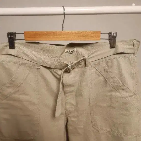 [BUNJANG] Auralee Beige Belted Wide Pants / 오라리 바지 오라리 팬츠 베이지 벨트 와이드 팬츠