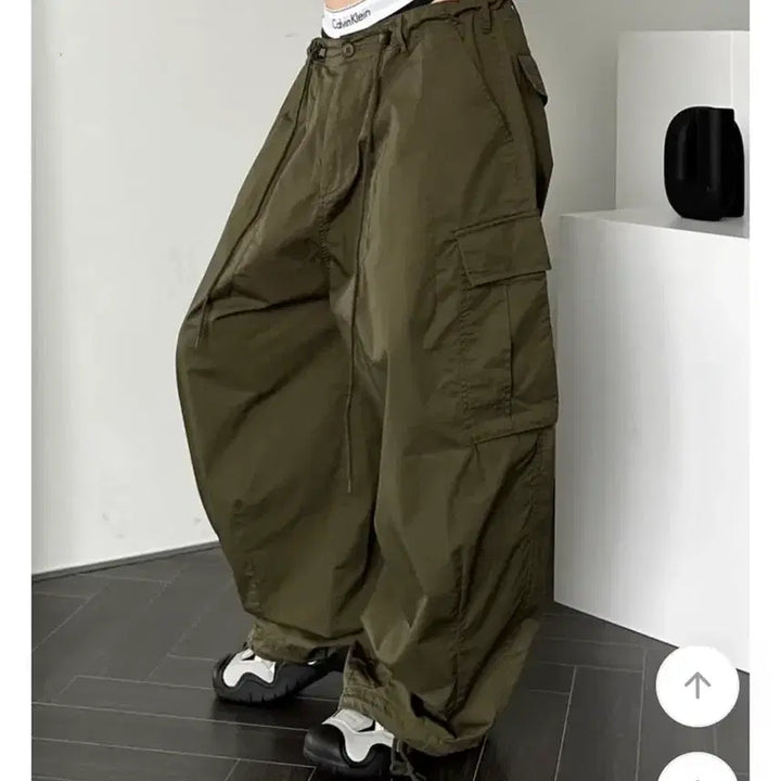 [BUNJANG] Unisex Wide Cargo Balloon Pants Khaki L / 남녀공용 와이드 카고 벌룬팬츠 카키 L 팝니다