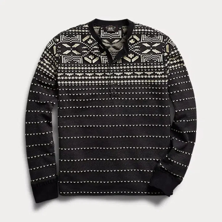 [SOLD OUT] RRL 블랙 네이티브 자카드 헨리넥 M