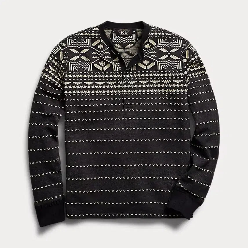 [SOLD OUT] RRL 블랙 네이티브 자카드 헨리넥 M