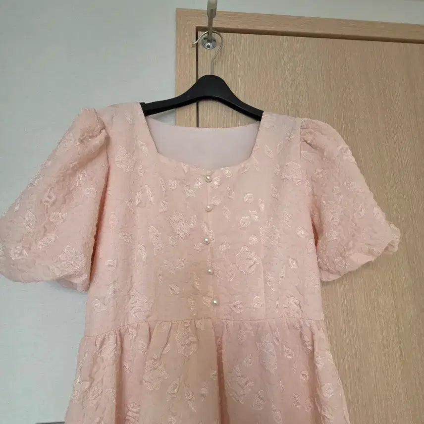 [BUNJANG] Pink Jacquard Short-Sleeve Midi Dress / 핑크색 쟈가드 반팔 원피스