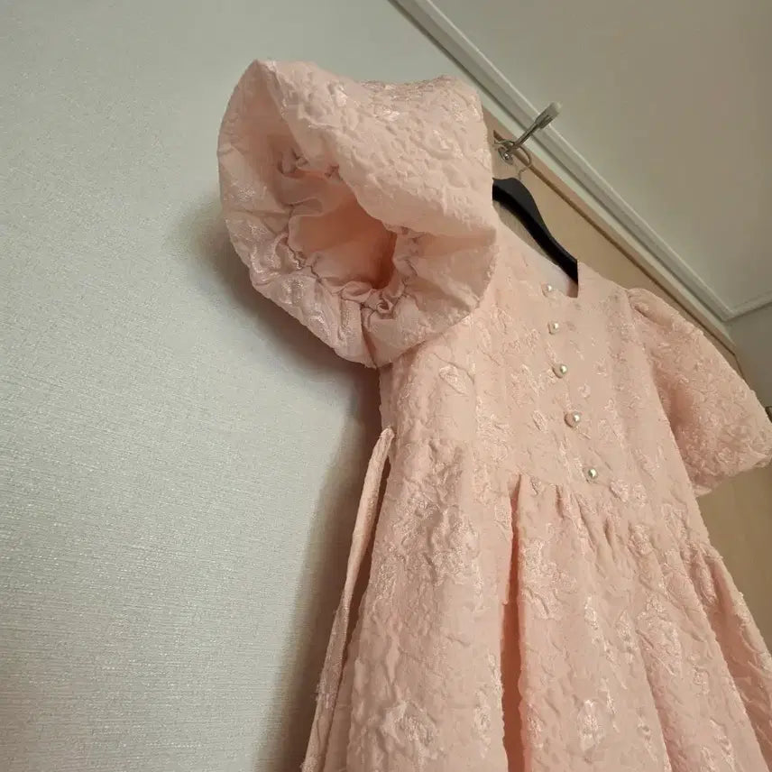[BUNJANG] Pink Jacquard Short-Sleeve Midi Dress / 핑크색 쟈가드 반팔 원피스