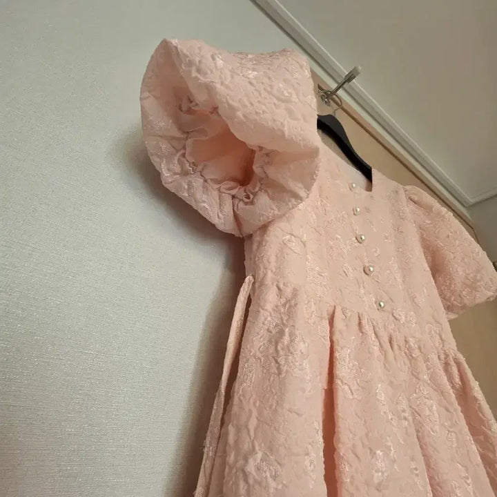 [BUNJANG] Pink Jacquard Short-Sleeve Midi Dress / 핑크색 쟈가드 반팔 원피스