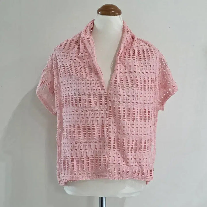 [BUNJANG] Vintage Japanese Pink Layered Punch Knit Top / 일본빈티지)핑크 레이어드 여름니혼진너드모리걸 펀칭 그물니트 반팔슬리브