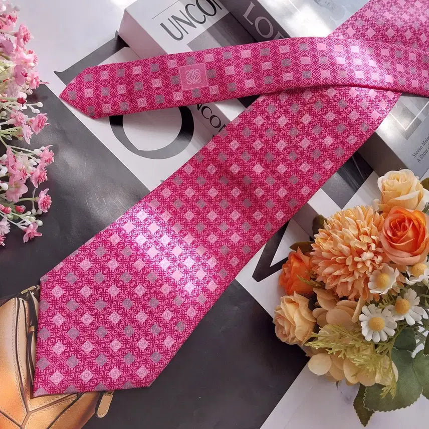 [BUNJANG] Loewe Silk Tie - Pink Pattern 9.8cm / 로에베 실크 핑크 패턴 넥타이 9.8cm A+~A등급 K2508