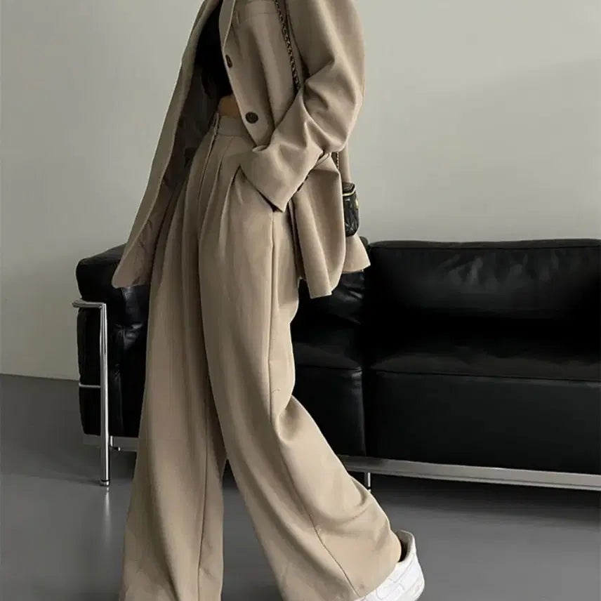 [BUNJANG] Deep Beige Oversized Jacket and Wide Pants Set / 딥베이지 자켓/팬츠 셋업 <1회착용 거의새옷>