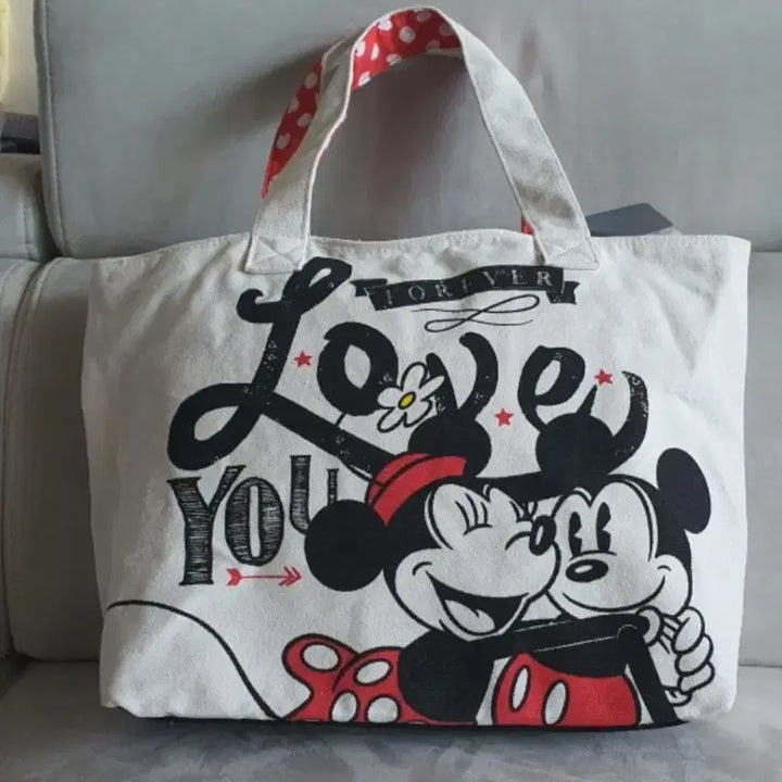 [BUNJANG] Disney Mickey &amp; Minnie Canvas Tote Bag / 디즈니 정품 미키 미니  캔버스 토트백 새상품
