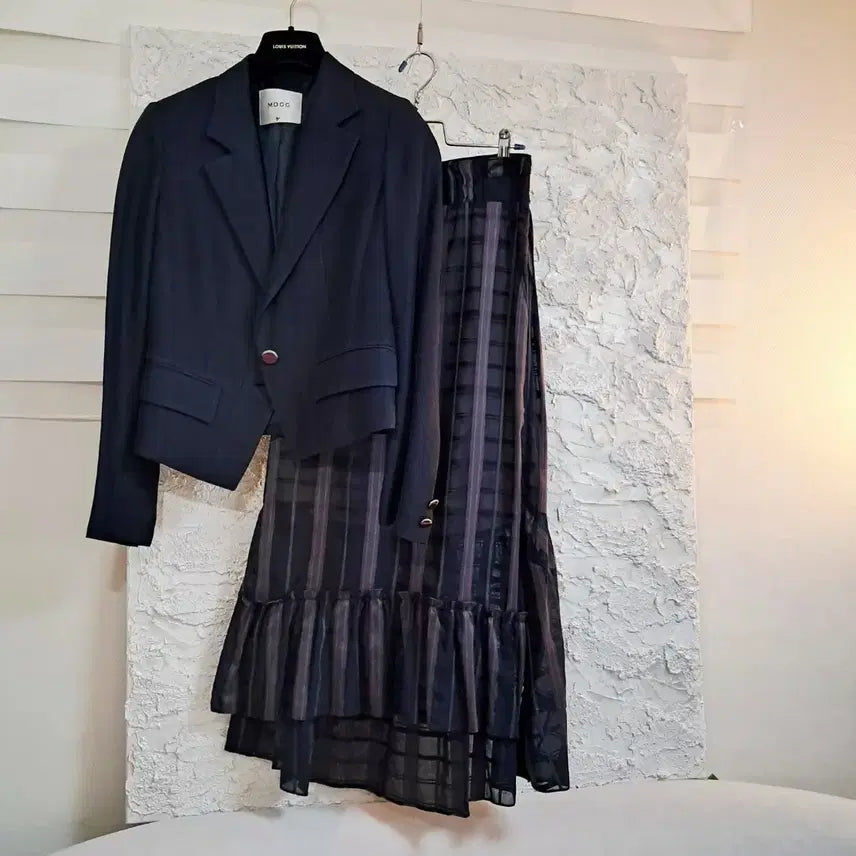 [BUNJANG] MINE 3-Piece Set - Linen Jacket, Asymmetrical Skirt, Satin Blouse / 3종 개별(55) 한섬MINE 마인 언발스커트. 린넨자켓 새틴블라우스