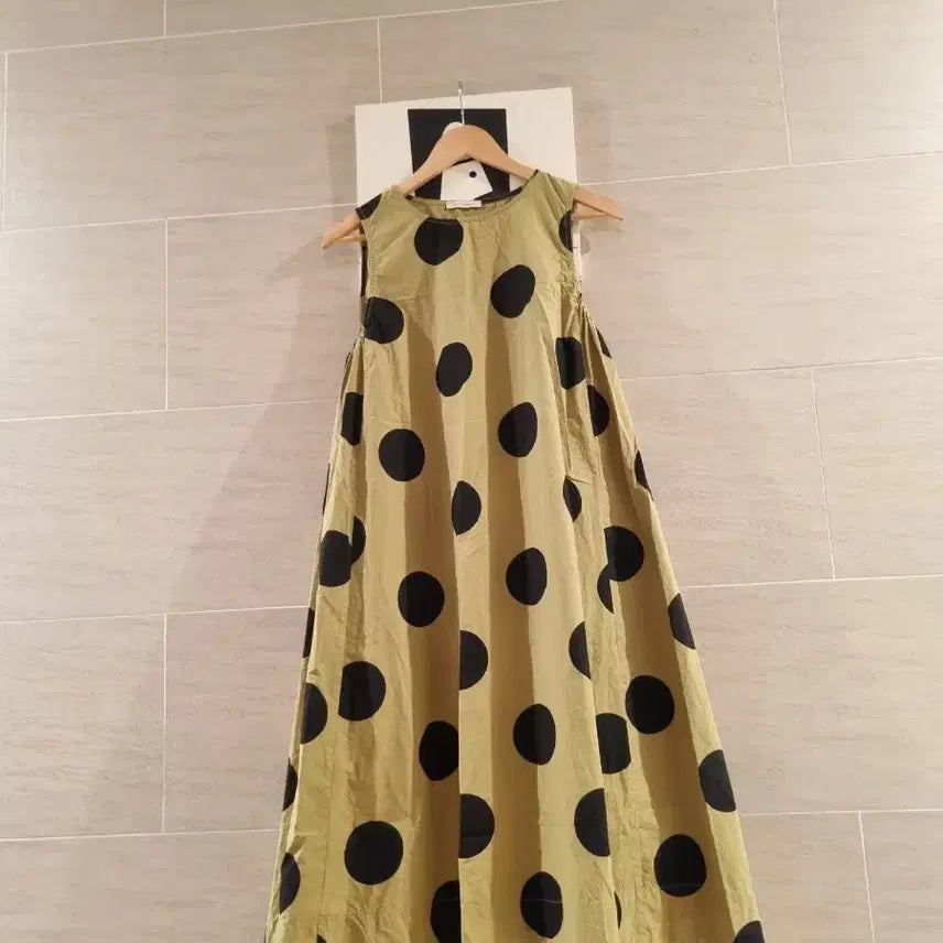 [SOLD OUT] 카키 블랙 도트~ A라인 롱 원피스