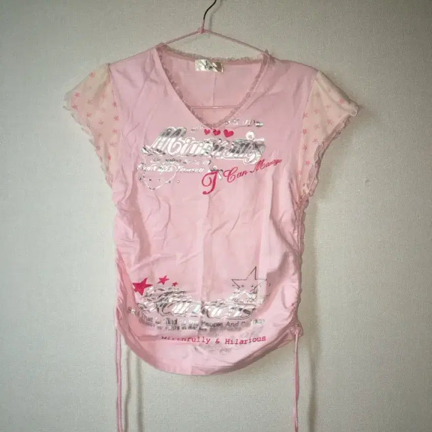 [BUNJANG] Pink Gyaru Bemecl Printed Top / 핑크 갸루 베메클 깔 오네갸루 팝갸루 프린팅 탑
