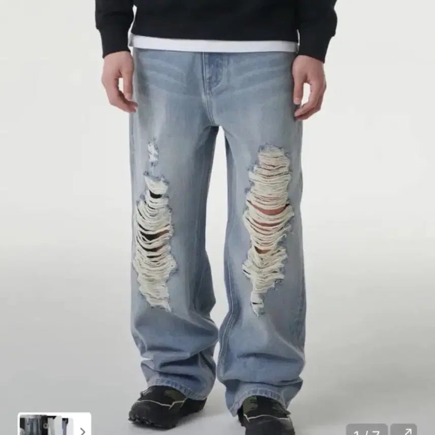 [BUNJANG] Musinsa Standard Distressed Wide Denim Pants / 무신사 스탠다드 디스트로이드 와이드 데님 팬츠