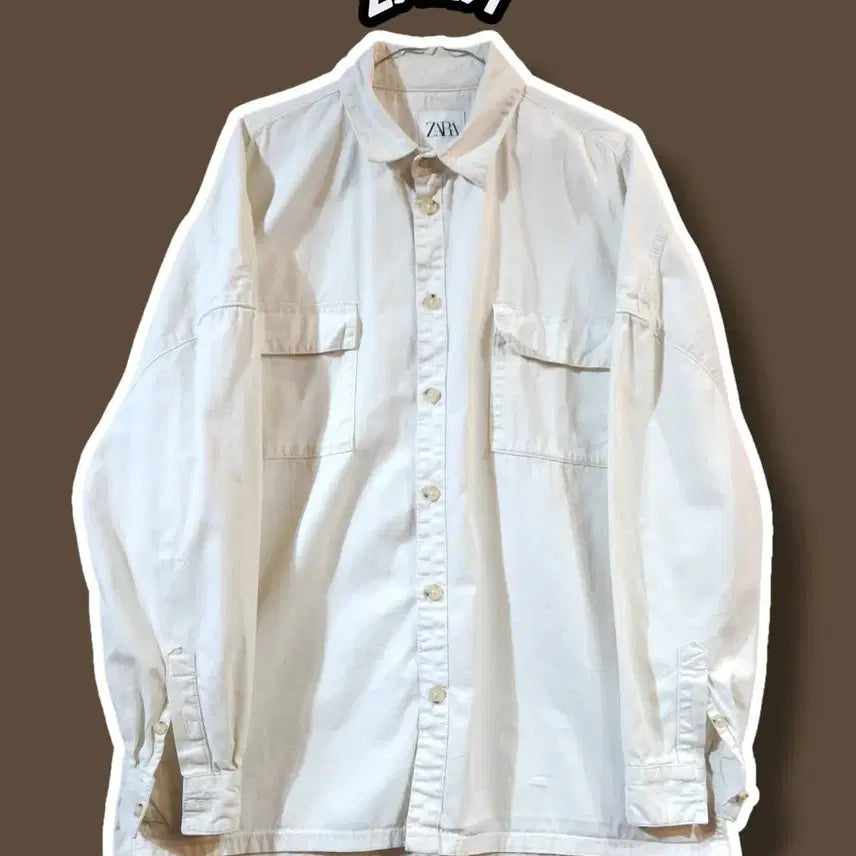 [BUNJANG] Zara Oversized Two-Pocket Shirt Ivory / M/ 자라 오버핏 투포켓 셔츠 아이보리 /0417