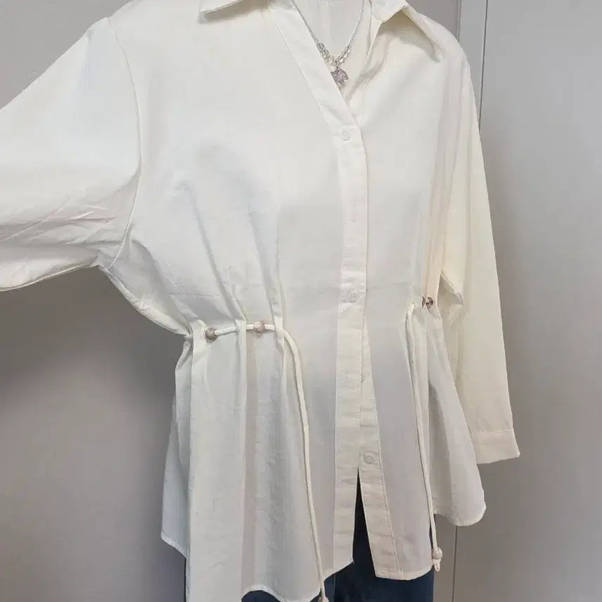 [BUNJANG] Ivory String Shirt Blouse / 아이보리 스트링 셔츠 블라우스