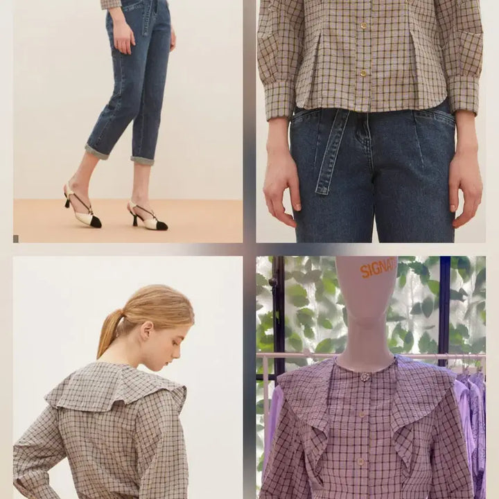 [BUNJANG] DEWL Check Frill Blouse Size 66 / 듀엘 DEWL 체크 프릴 블라우스 66사이즈