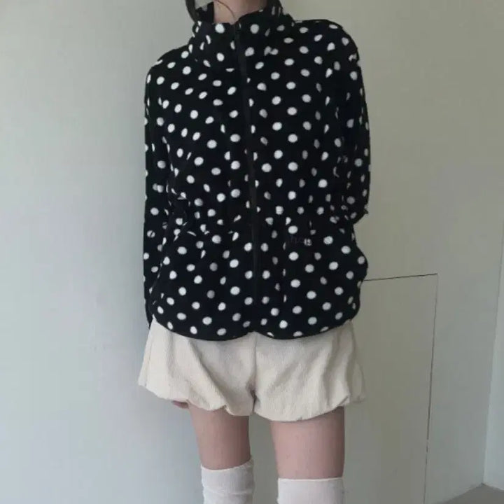 [BUNJANG] Kim A-Hop Black Candy Dot Fleece Jacket / 김아홉 블랙캔디 도트 땡땡이 후리스 플리스 자켓 아우터 집업 모리걸