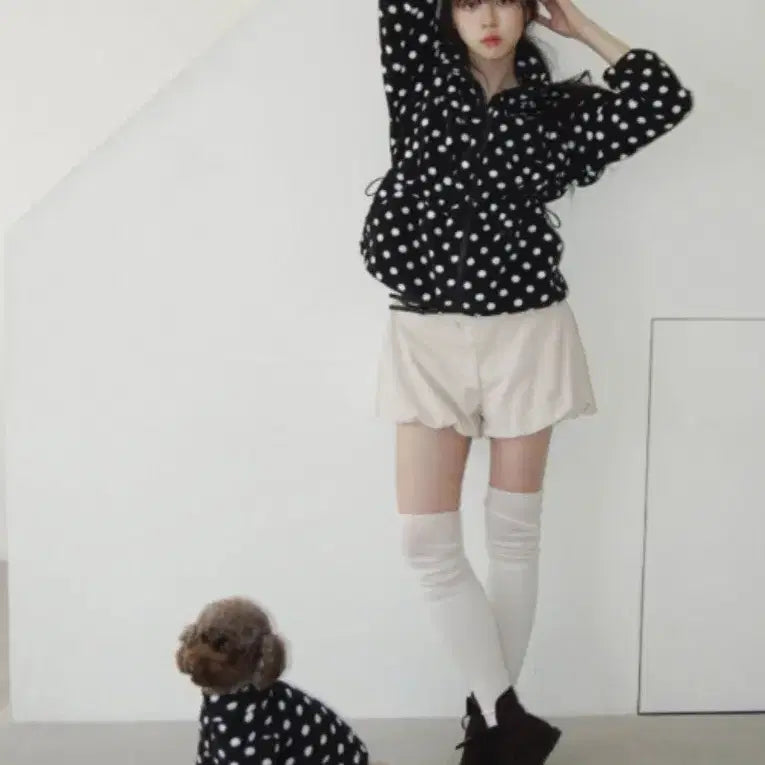 [BUNJANG] Kim A-Hop Black Candy Dot Fleece Jacket / 김아홉 블랙캔디 도트 땡땡이 후리스 플리스 자켓 아우터 집업 모리걸
