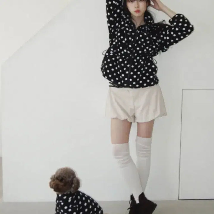 [BUNJANG] Kim A-Hop Black Candy Dot Fleece Jacket / 김아홉 블랙캔디 도트 땡땡이 후리스 플리스 자켓 아우터 집업 모리걸