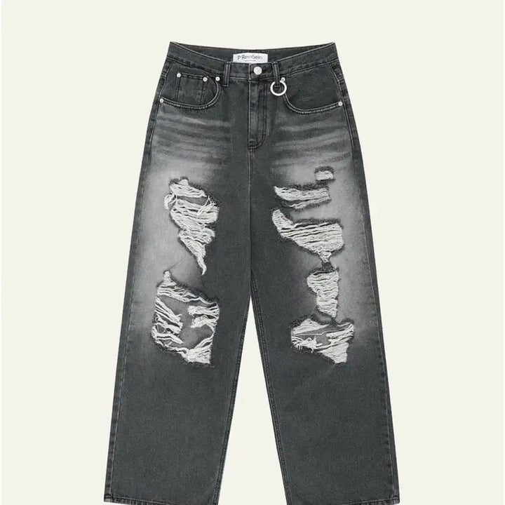 [BUNJANG] ReinSein Vintage Distressed Wide Black Denim Pants / ReinSein 레인세인 빈티지 데미지 와이드 흑청팬츠 1사이즈