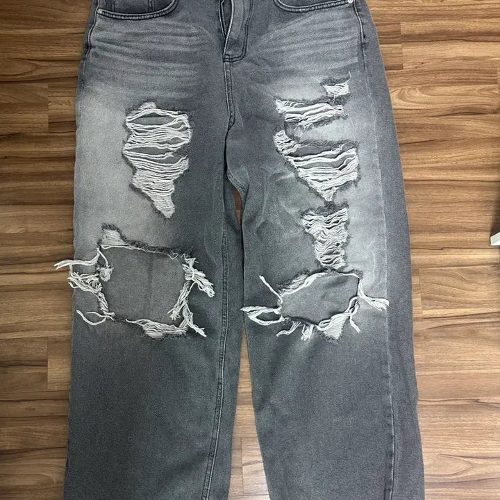 [BUNJANG] ReinSein Vintage Distressed Wide Black Denim Pants / ReinSein 레인세인 빈티지 데미지 와이드 흑청팬츠 1사이즈