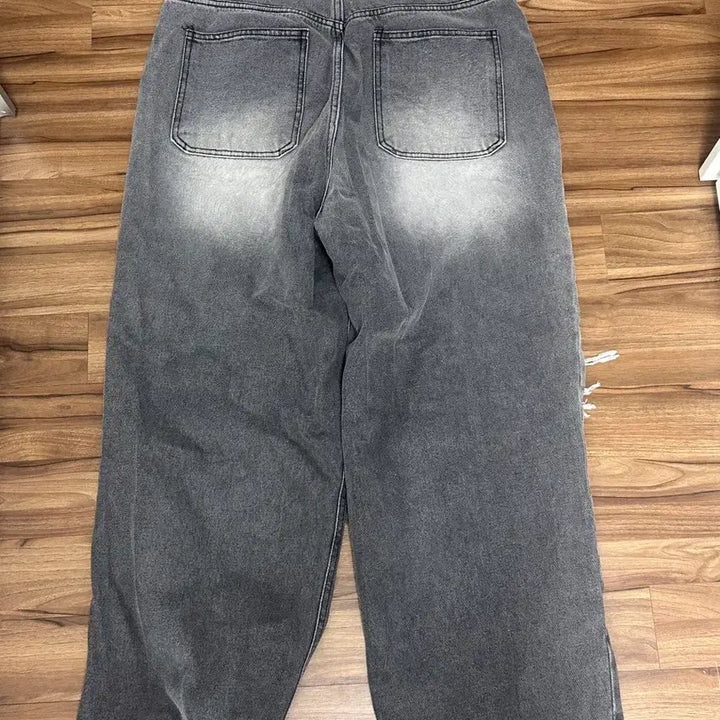[BUNJANG] ReinSein Vintage Distressed Wide Black Denim Pants / ReinSein 레인세인 빈티지 데미지 와이드 흑청팬츠 1사이즈