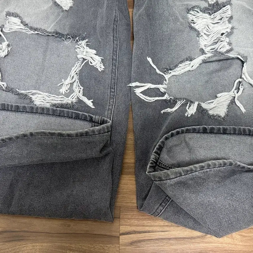 [BUNJANG] ReinSein Vintage Distressed Wide Black Denim Pants / ReinSein 레인세인 빈티지 데미지 와이드 흑청팬츠 1사이즈