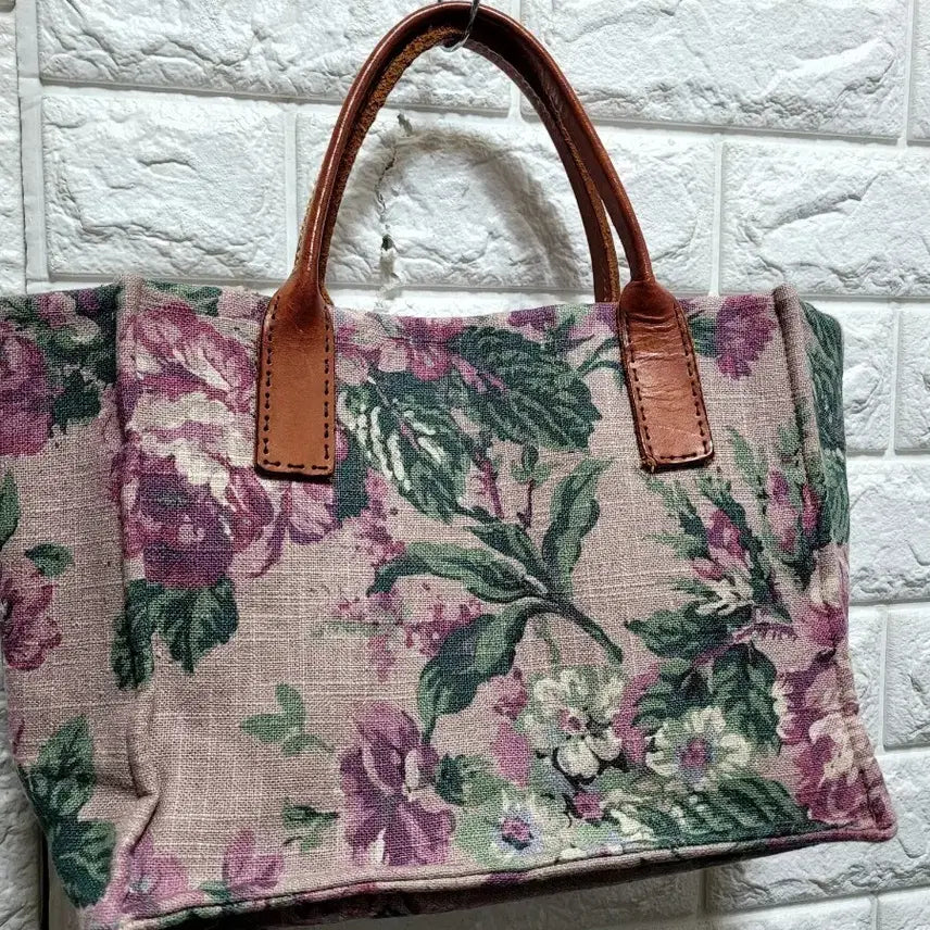 [BUNJANG] Handmade Linen Floral Pattern Tote Bag / 핸드메이드 린넨 플라워 패턴  토트백