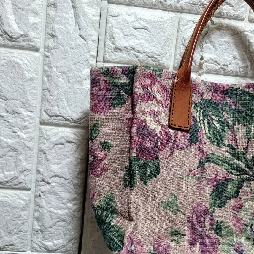 [BUNJANG] Handmade Linen Floral Pattern Tote Bag / 핸드메이드 린넨 플라워 패턴  토트백