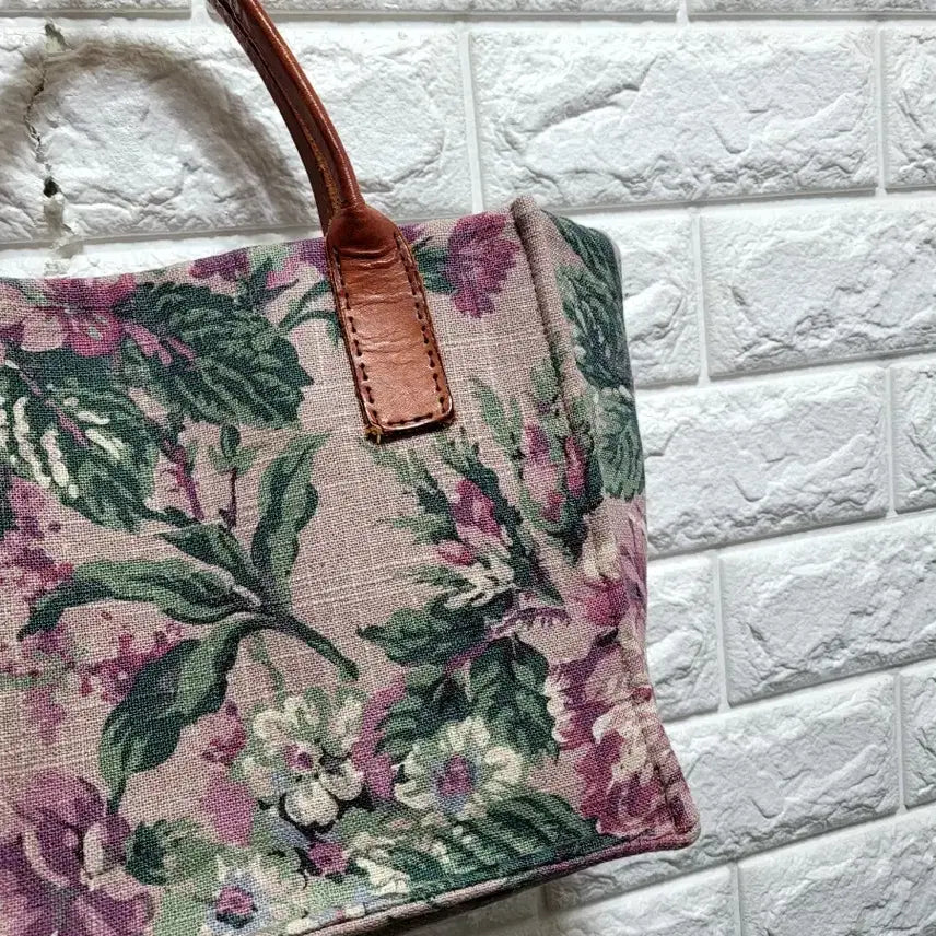 [BUNJANG] Handmade Linen Floral Pattern Tote Bag / 핸드메이드 린넨 플라워 패턴  토트백
