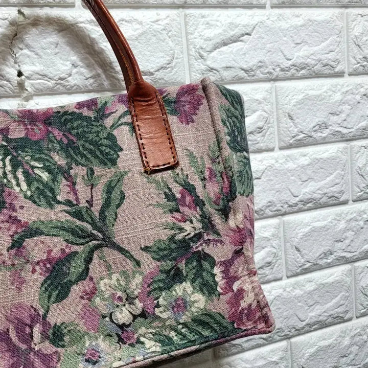 [BUNJANG] Handmade Linen Floral Pattern Tote Bag / 핸드메이드 린넨 플라워 패턴  토트백