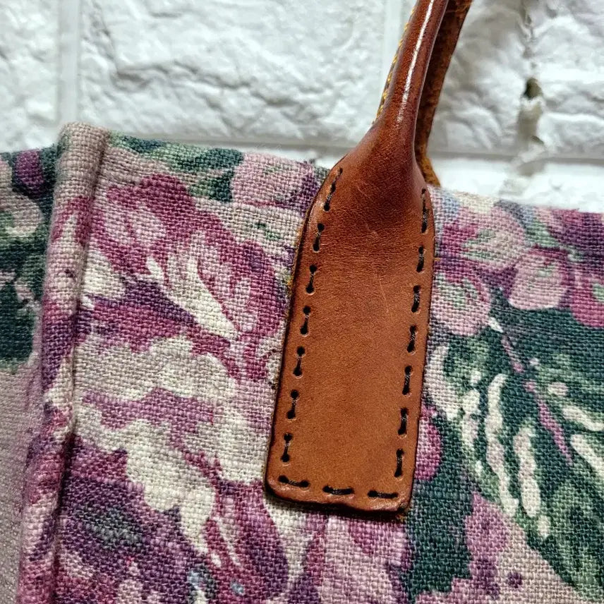[BUNJANG] Handmade Linen Floral Pattern Tote Bag / 핸드메이드 린넨 플라워 패턴  토트백