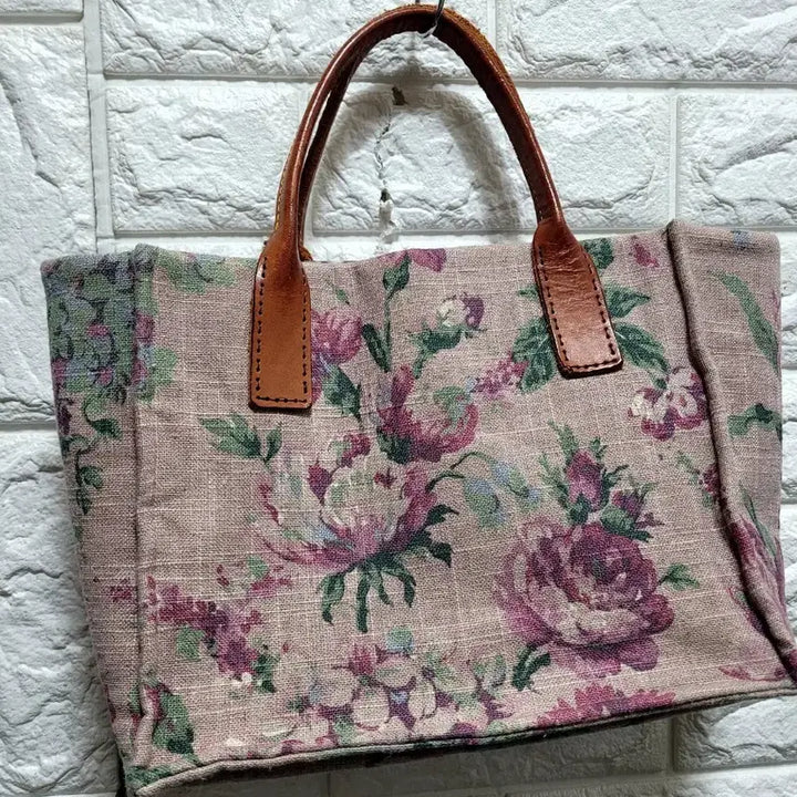 [BUNJANG] Handmade Linen Floral Pattern Tote Bag / 핸드메이드 린넨 플라워 패턴  토트백