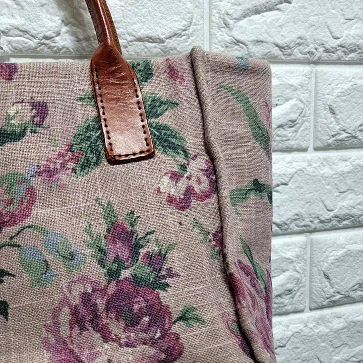 [BUNJANG] Handmade Linen Floral Pattern Tote Bag / 핸드메이드 린넨 플라워 패턴  토트백