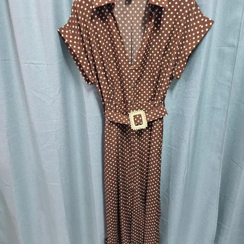 [SOLD OUT] 브라운 도트 벨트  롱원피스 프리