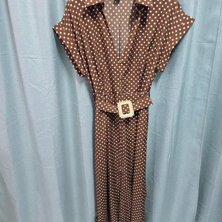 [SOLD OUT] 브라운 도트 벨트  롱원피스 프리