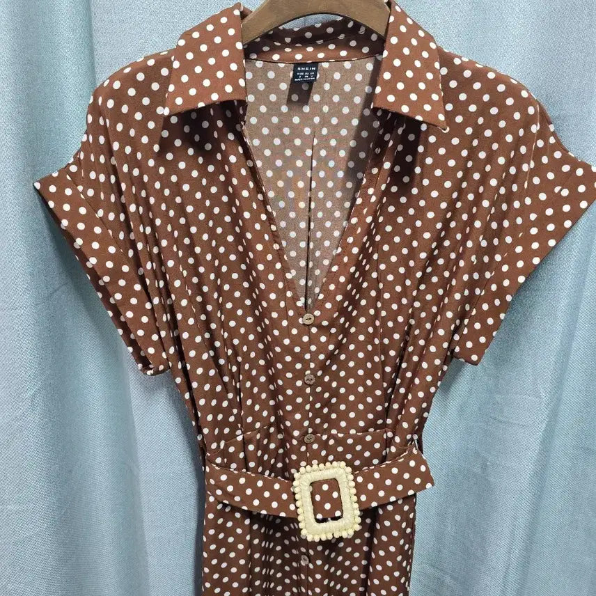 [SOLD OUT] 브라운 도트 벨트  롱원피스 프리