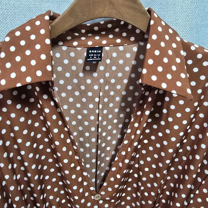 [SOLD OUT] 브라운 도트 벨트  롱원피스 프리