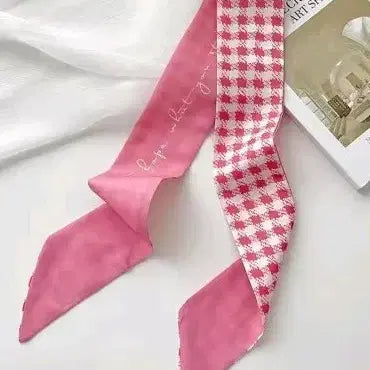 [BUNJANG] Pink Check Pattern Twilly Scarf / 핑크 체크 패턴 트윌리 스카프 새상품